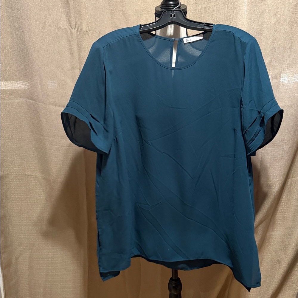 DR2 Teal Short Sleeve Round Neck Blouse